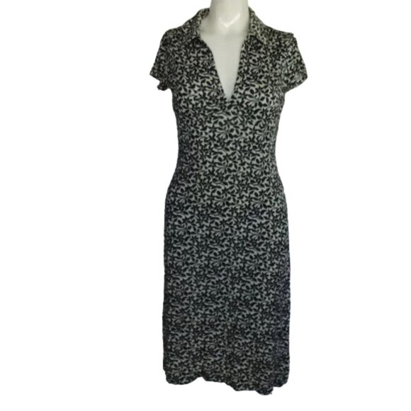 BANANA REPUBLIC Dress, S, Black/White Floral, Short sleeves, Career, v-neck - Picture 8 of 12